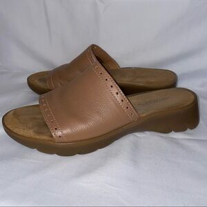 Aerosoles Sandals Platform Chunky Slip on Shoe Leather Wide Strap Open Toe Flats